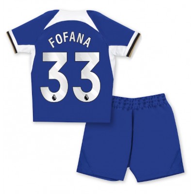 Otroški Nogometni dresi Chelsea Wesley Fofana #33 Domači 2023-24 Kratek Rokav (+ Kratke hlače)